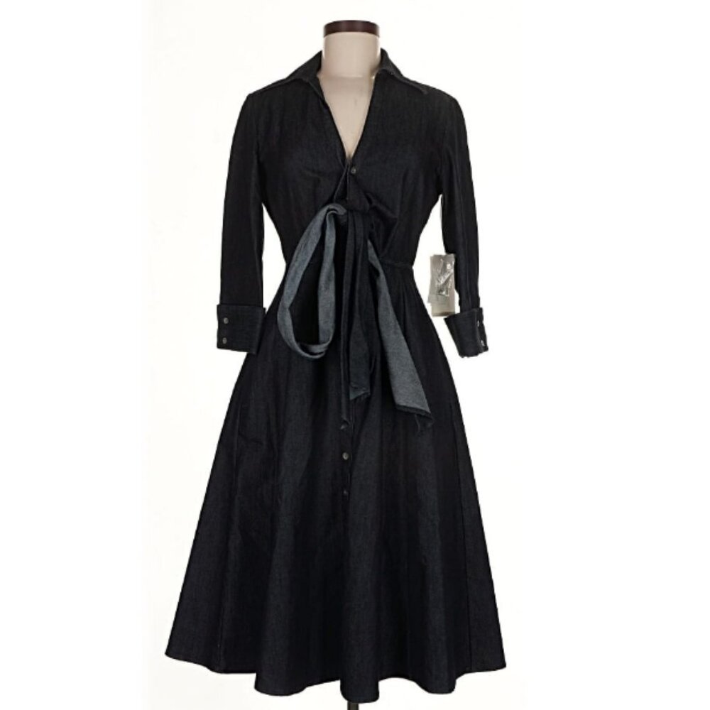 Kenneth Cole REACTION Necktie Prairie Style Dress in Dark Wash Denim